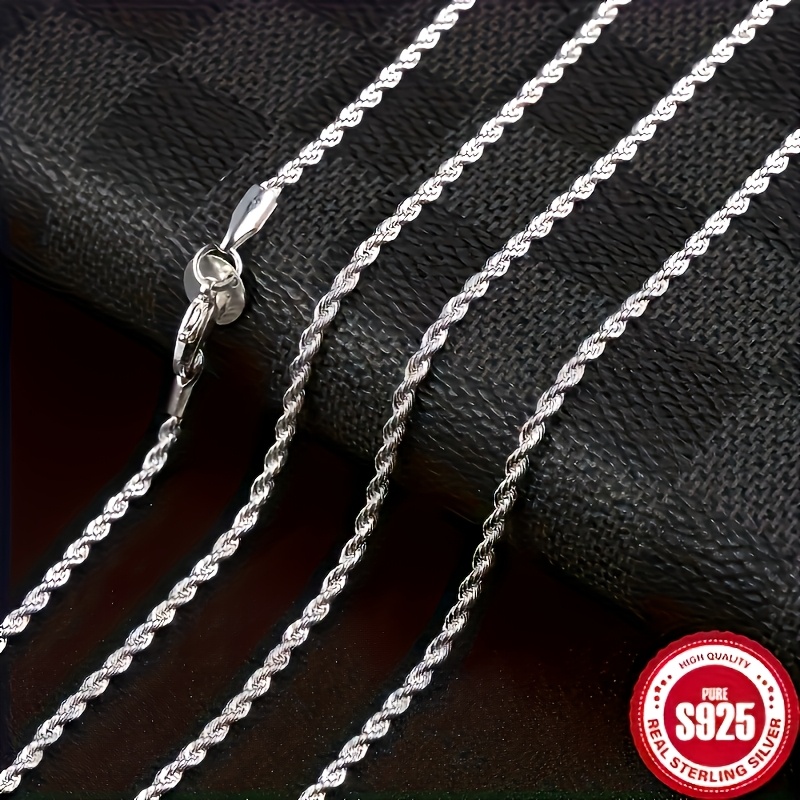 S925 Sterling Silver Twisted Rope Necklace, Vintage Design